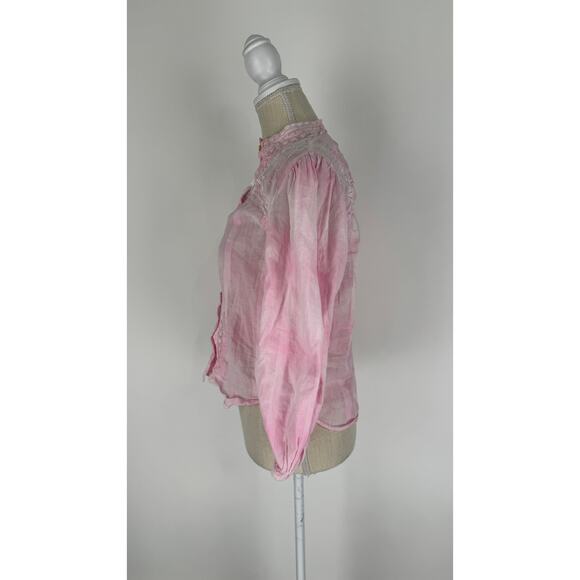 LoveShackFancy Ronda Top Island Pink Hand Dye Womens XS Button Front Cotton - Picture 15 of 16